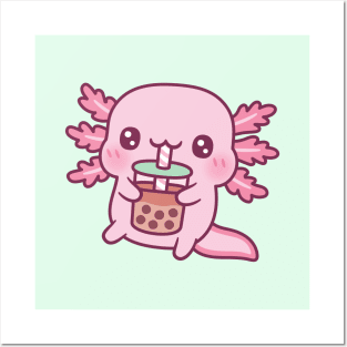 Cute Axolotl Drinking Boba Tea Posters and Art